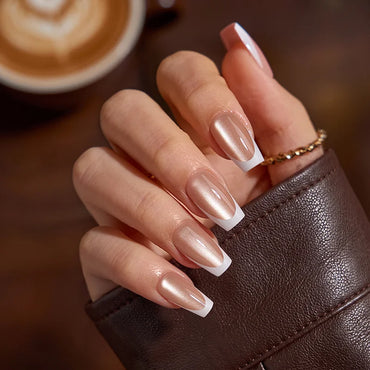 Milk Foam Short Coffin Nails