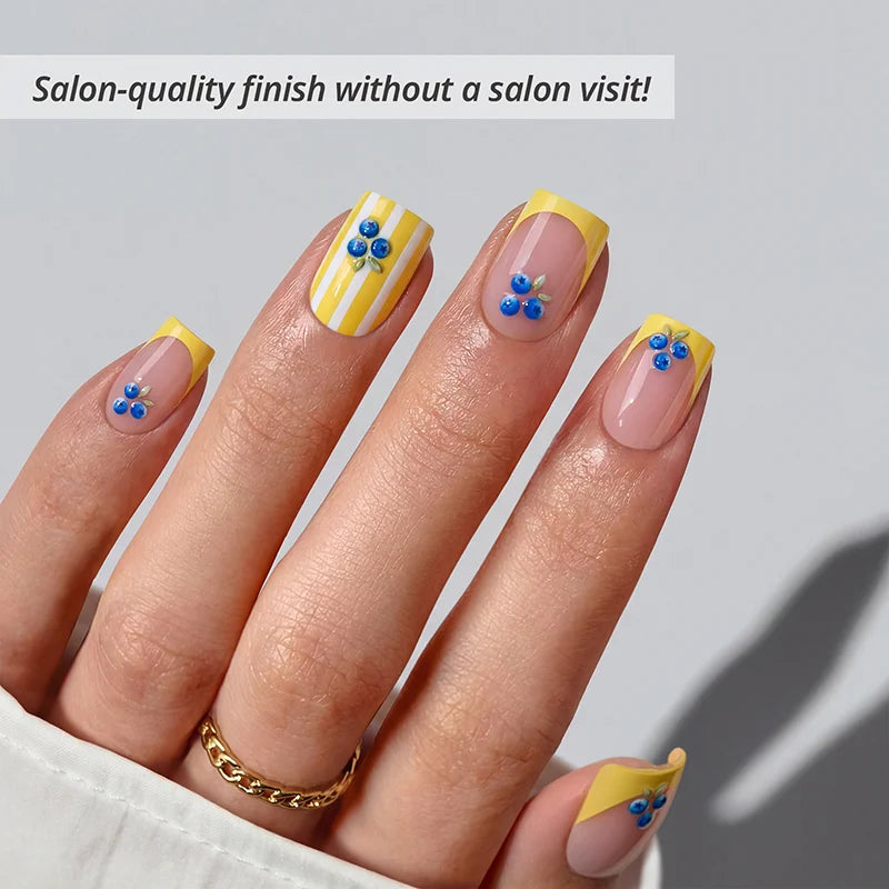 Blueberry Rain Square Nails - Soft Gel Press On