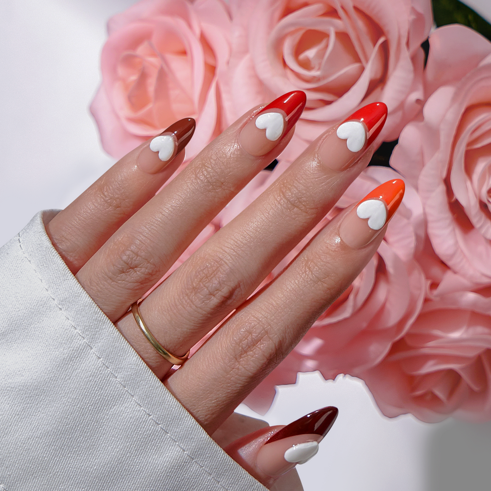 XCOATTIPS French Peach Medium Almond Red Pastel Tips by BTArtBox