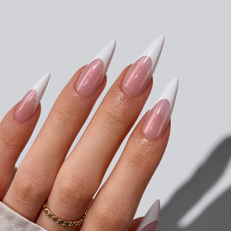 XCOATTIPS® French - Glitter Base Long Stiletto White Tips 96 Pcs