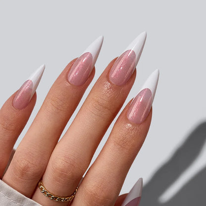 XCOATTIPS® French - Glitter Base Long Stiletto 96 Pcs