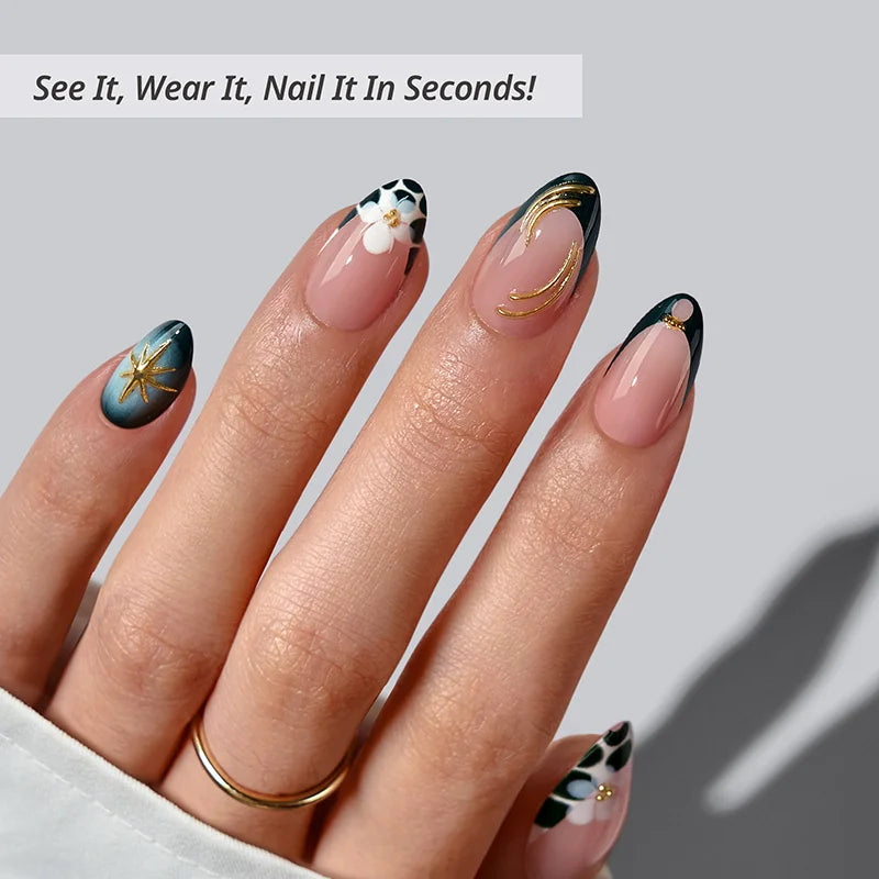 Green Romance Almond Nails - Soft Gel Press On