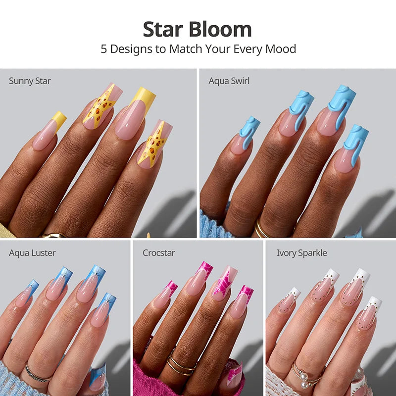 Star Bloom Long Square - Soft Gel Press On