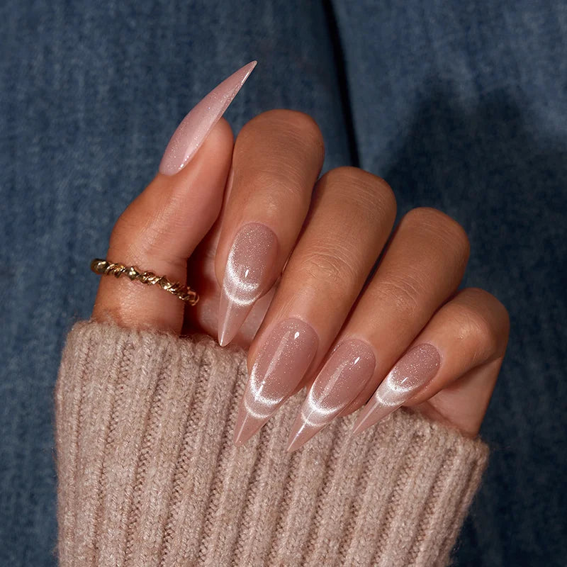 Shimmer Gleam Long Stiletto Nails