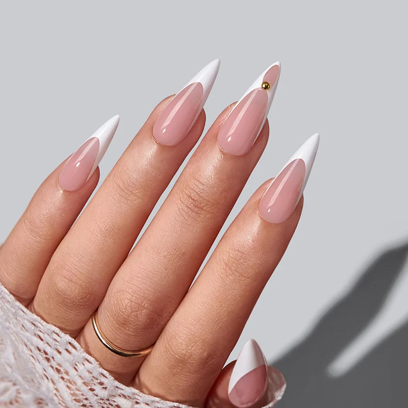 Stiletto Lungo Polvere di Stelle Fiorita - Unghie Adesive in Gel Morbido