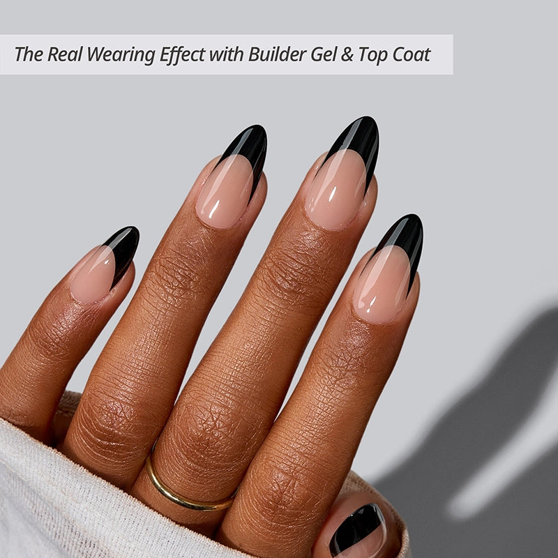 Black French Medium Almond Nails