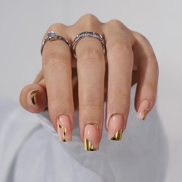 Gold Leaf Square Nails - Press On Nails