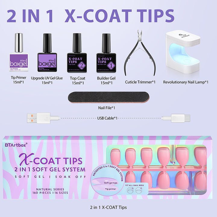 X-Coat Tips®Natural Kit - Extra Short Almond