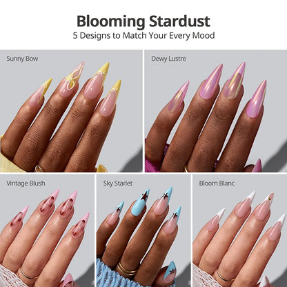 Stiletto Lungo Polvere di Stelle Fiorita - Unghie Adesive in Gel Morbido