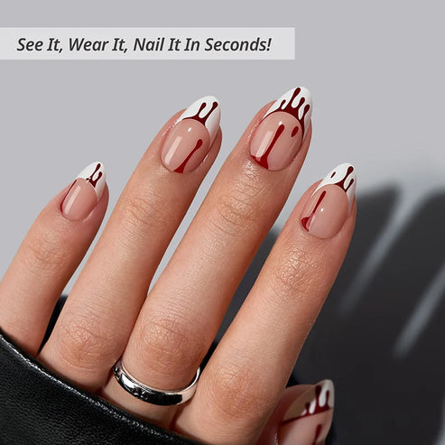 BTArtbox Blood Drip French tip Halloween press on nails