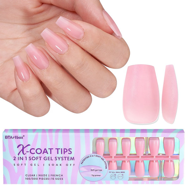XCOATTIPS® Natural - Pink Short Coffin 150 Pcs - 15 Sizes (Deal)