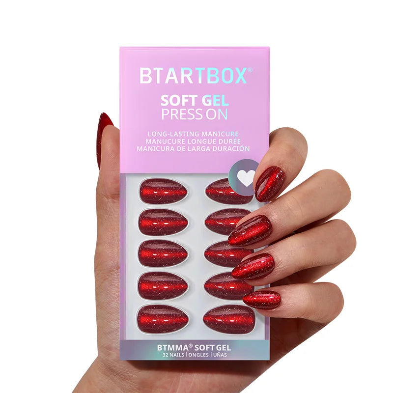New Red Almond Nails - Soft Gel Press On