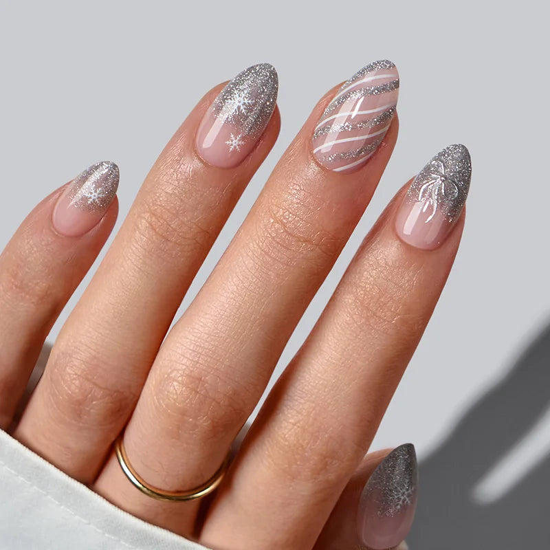 Sparkle Bow Almond Nails - XCOATPRESS