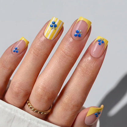Uñas Cuadradas Blueberry Rain - Gel Suave Presionadas