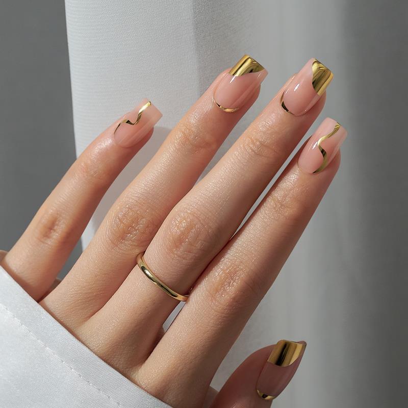 Acrylic gold flake French tip press orders on nails