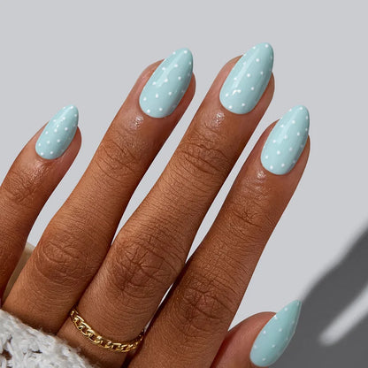 Uñas Almendradas Dotted Overalls - Gel Suave Presionado