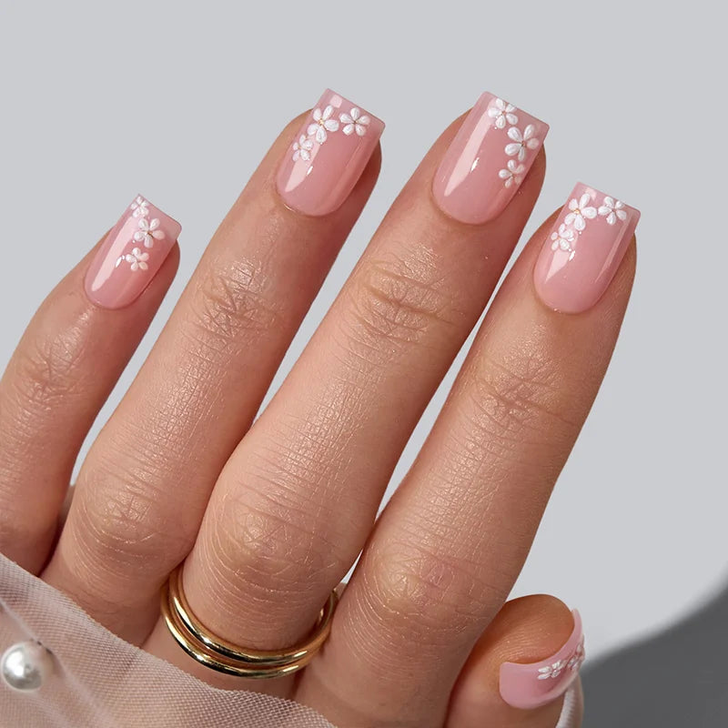 Wrist Corsage short square wedding nails with floral details