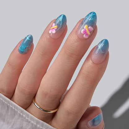 Blue Holiday Almond Nails - Soft Gel Press On