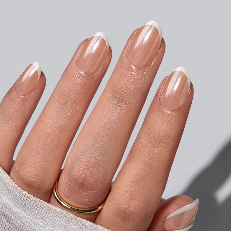 Forever Us nude oval wedding nails with French tips