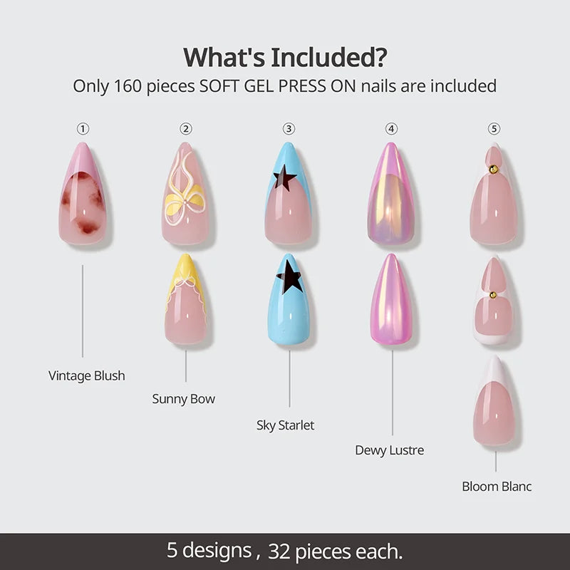 Stiletto Lungo Polvere di Stelle Fiorita - Unghie Adesive in Gel Morbido