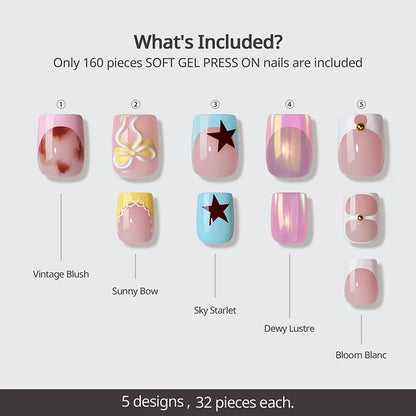 Blooming Stardust Short Square - Soft Gel Press On