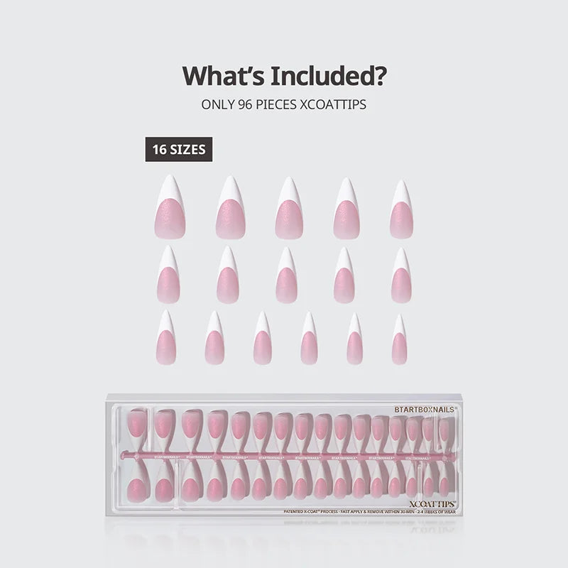 XCOATTIPS® French - Glitter Base Long Stiletto 96 Pcs