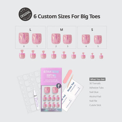 Shell Glow Pedi Square Nails - Press On Toe Nail