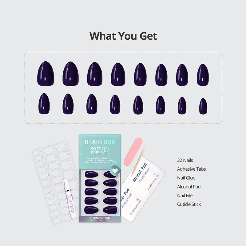 Storm Black Almond Nails - Soft Gel Press On