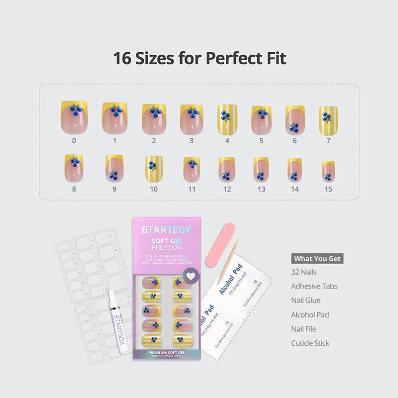 Blueberry Rain Square Nails - Soft Gel Press On