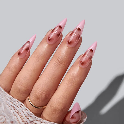 Stiletto Lungo Polvere di Stelle Fiorita - Unghie Adesive in Gel Morbido