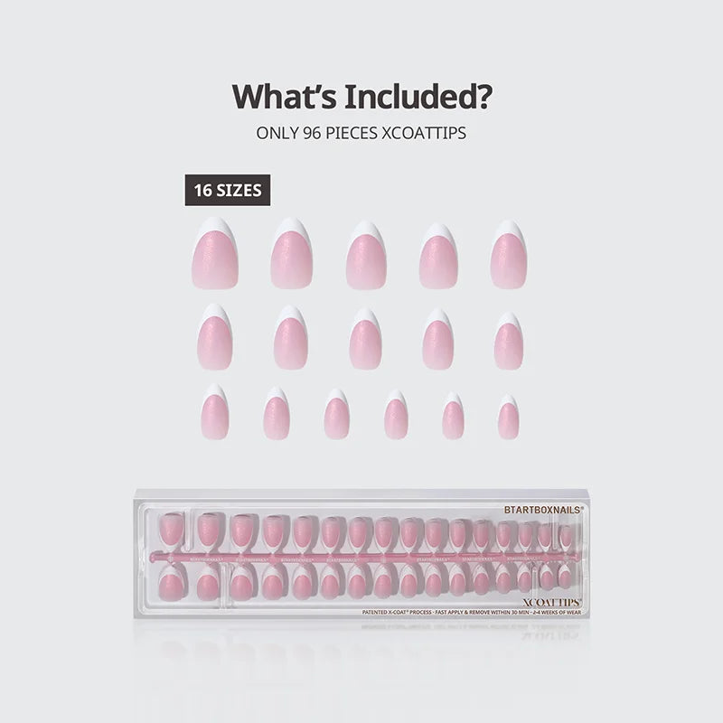 XCOATTIPS® French - Glitter Base Short Almond 96 Pcs