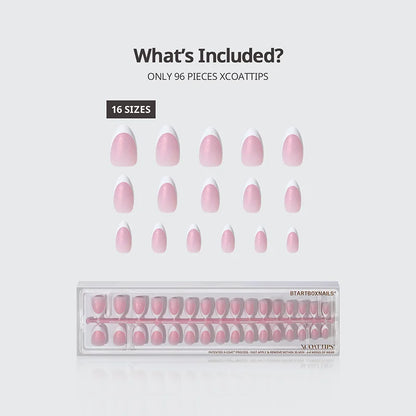 XCOATTIPS® French - Glitter Base Short Almond 96 Pcs