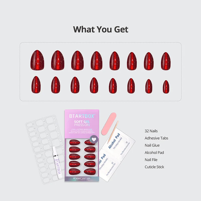 New Red Almond Nails - Soft Gel Press On