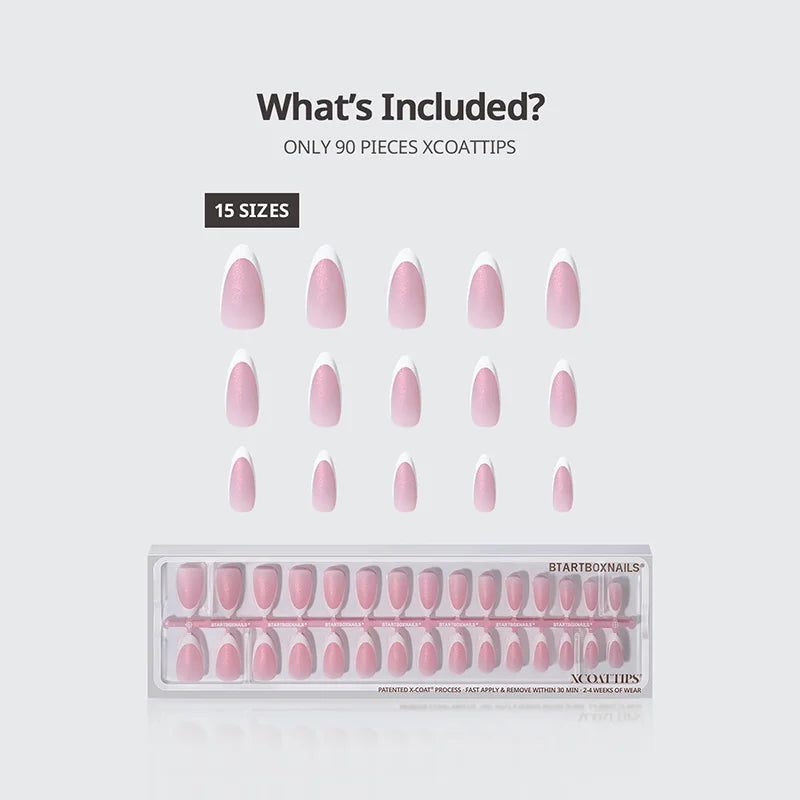 XCOATTIPS® French - Glitter Base Medium Almond 90 Pcs