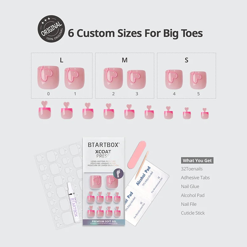 Soft Romance Square - Press On Toe Nail