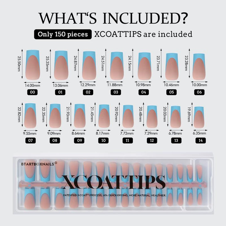 XCOATTIPS® French - Long Square Blue Pastel Tips