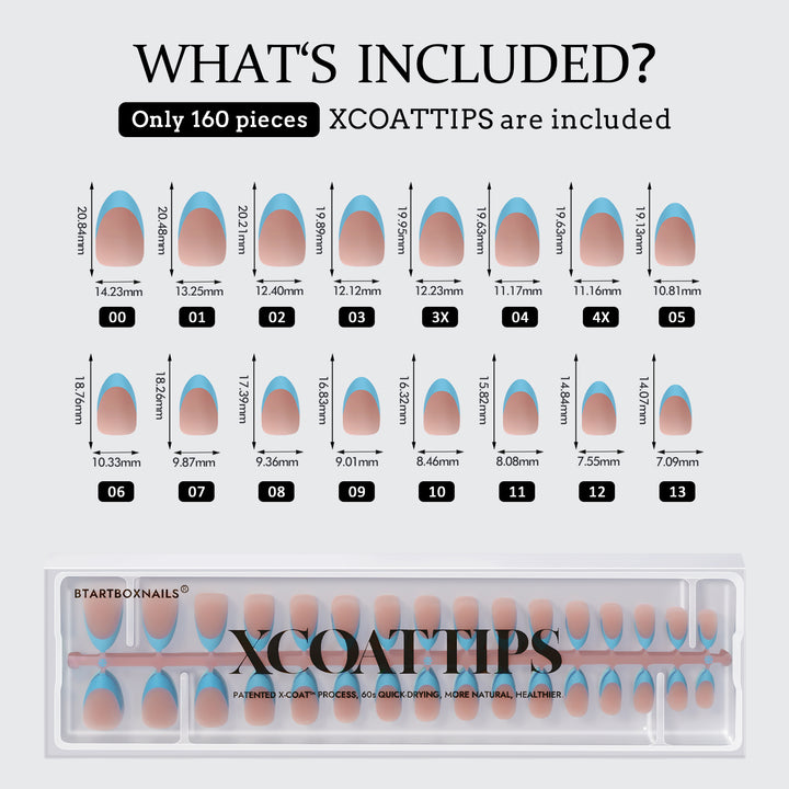 XCOATTIPS® French - Short Almond Blue Pastel Tips