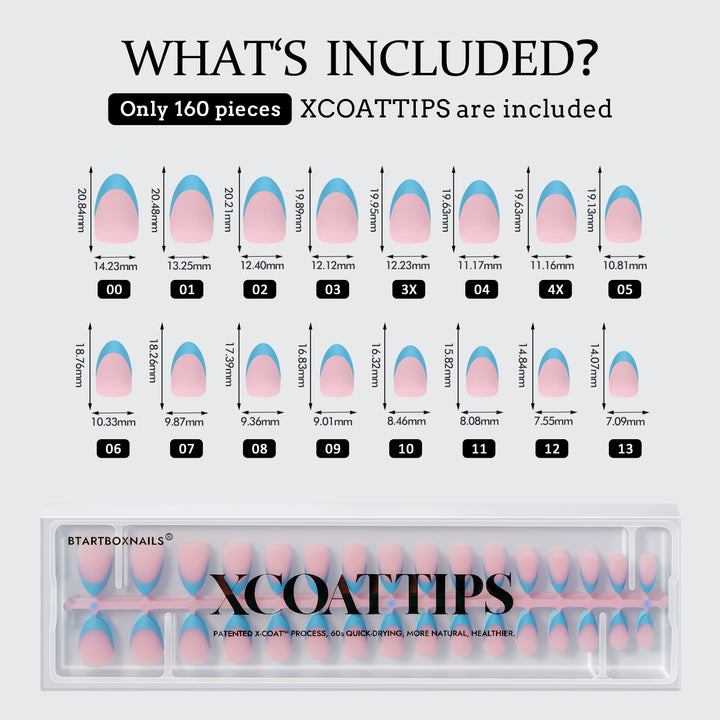 XCOATTIPS® French - Short Almond Blue Pastel Tips