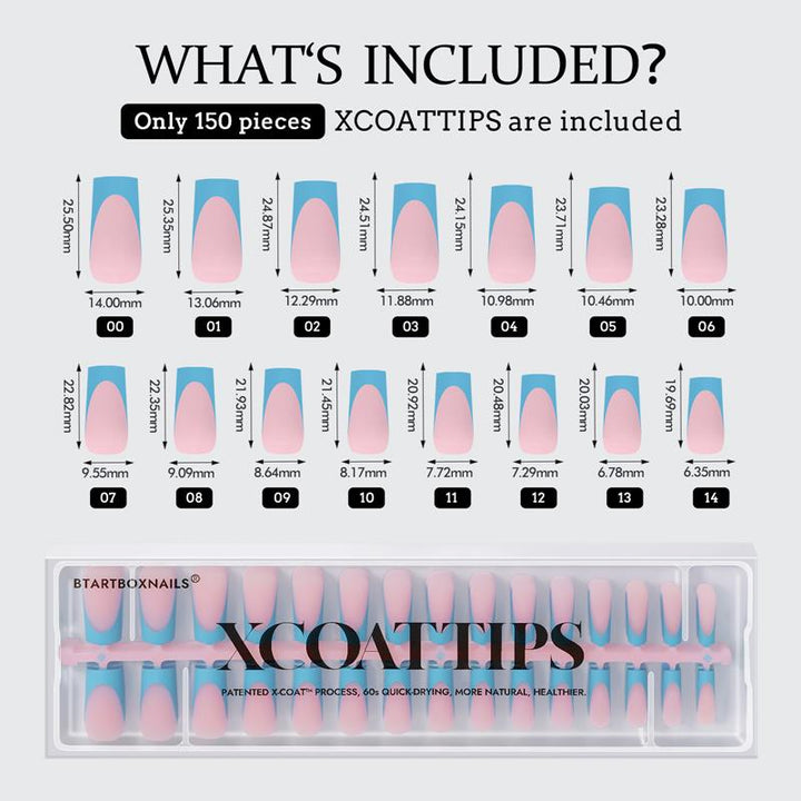 XCOATTIPS® French - Long Square Blue Pastel Tips