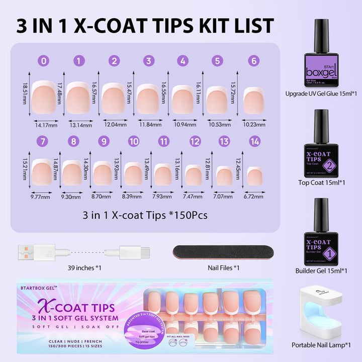 X-Coat Tips®French Kit - Extra Short Square