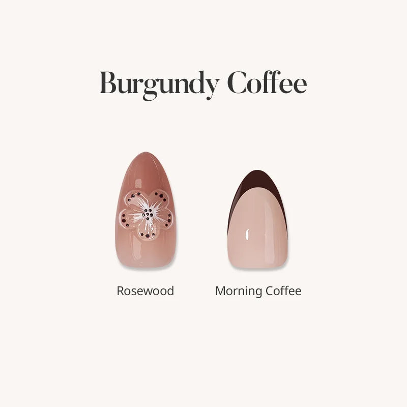 Burgundy Coffee Almond Set Press On Nails
