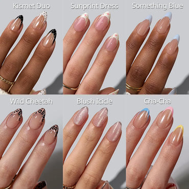 Uñas postizas versátiles con diseño francés Bloom