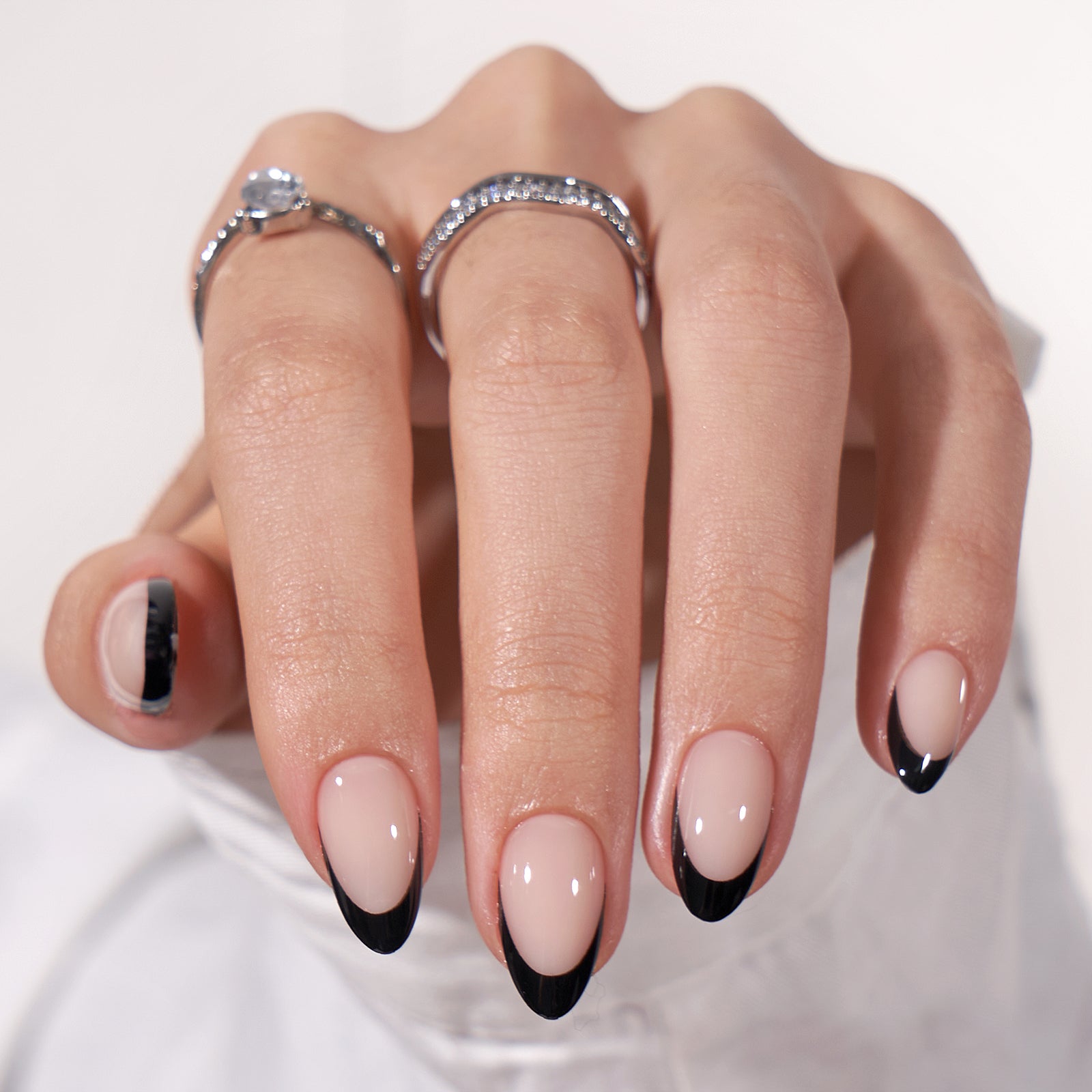 Black French Short Almond Nails