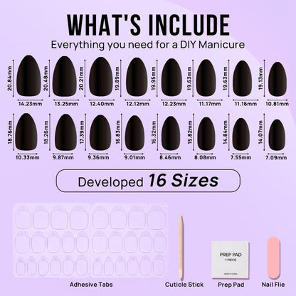 Black Velvet Almond Nails - Soft Gel Press On