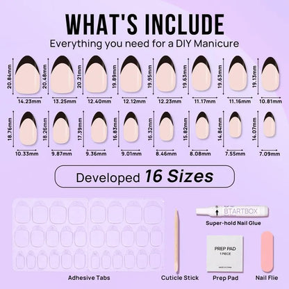 Black French Almond Nails - XCOATPRESS