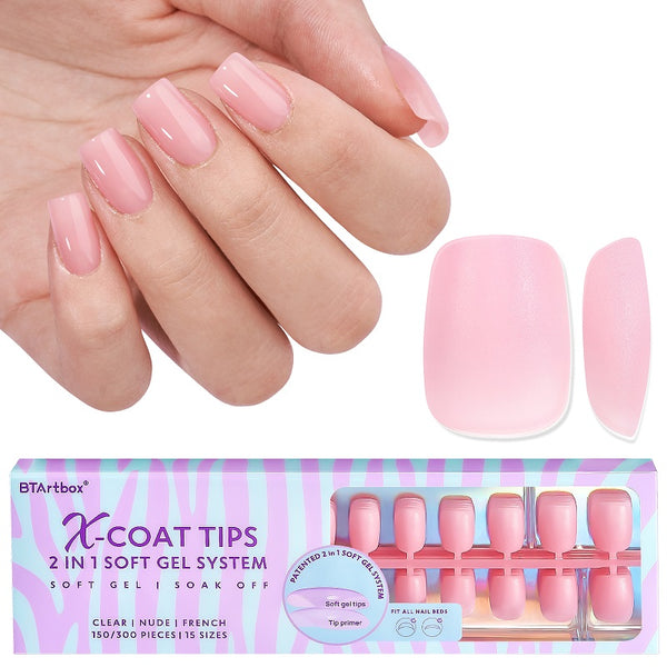 Natural X-Coat Tips® – Pink Short Squoval 150 Stück – 15 Größen