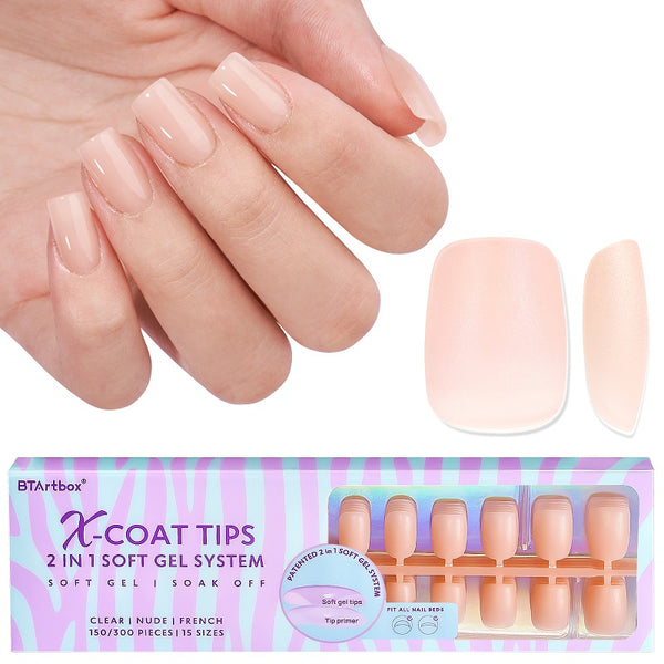 Natural X-Coat Tips® - Nude Short Squoval 150 pcs - 15 tailles