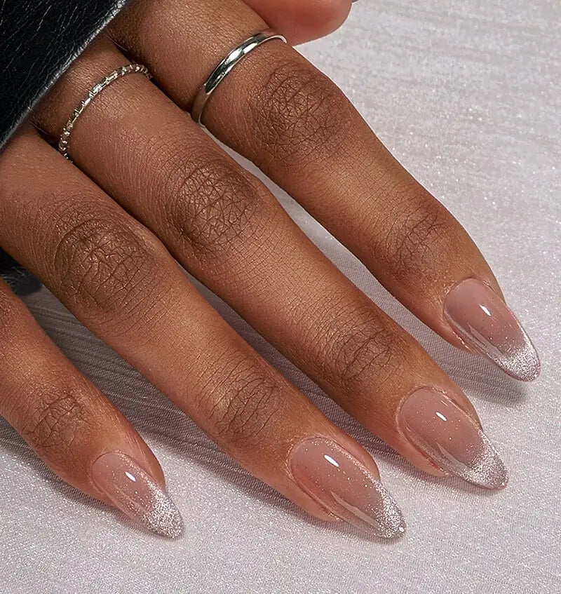 24 Stück Kurze Künstliche Nägel – Weiß/Rosa Ombre Mit Strass, Aufklebbar, Für Frauen & Bräute