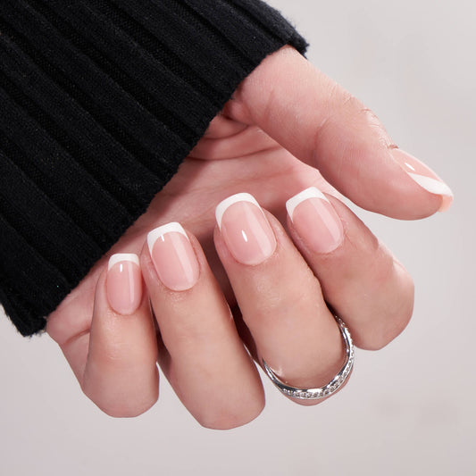 Klassische weiße Squoval French Nails – Press On Nails