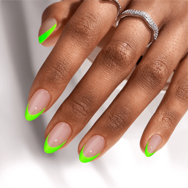 Uñas de almendra francesa verde - Press On Nails